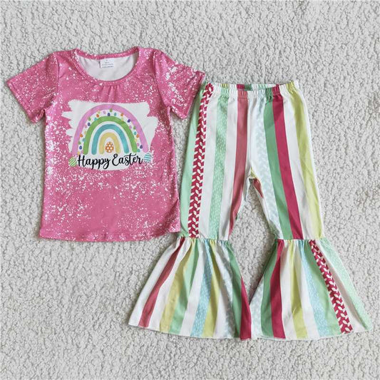 D5-19 Easter Rainbow bell bottom pants sets