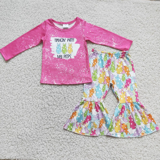 6 A0-2 girls Hangin' with my peeps shirt bunny pants girls easter outfits