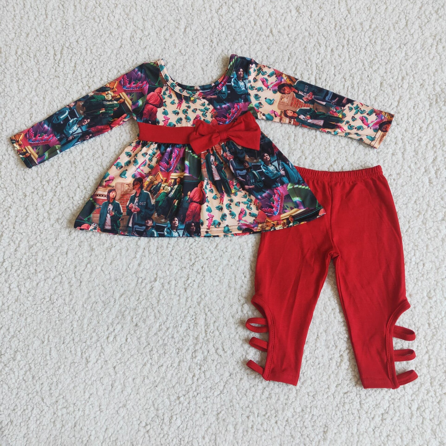 6 C8-23Red bow tunic criss cross leggings baby girls clothing