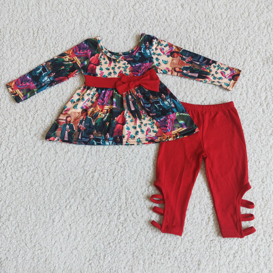 6 C8-23Red bow tunic criss cross leggings baby girls clothing