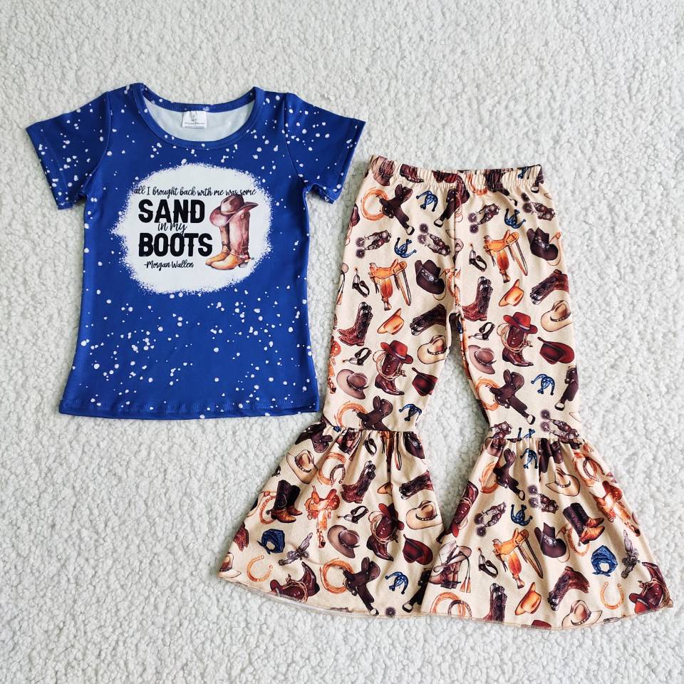 B8-30 Baby Girls Western Boots bell pants sets