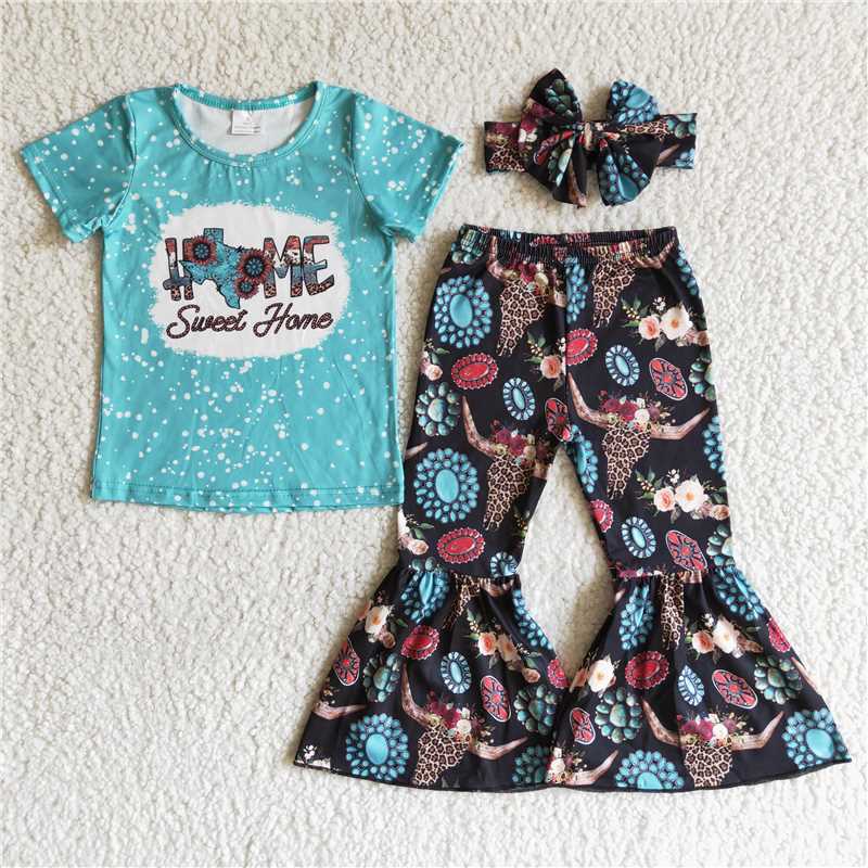 B17-28  Baby Girls Western sweet home bell pants clothing sets