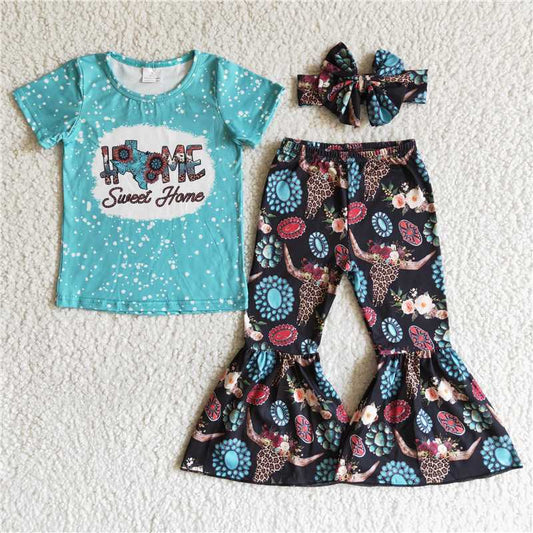 B17-28  Baby Girls Western sweet home bell pants clothing sets