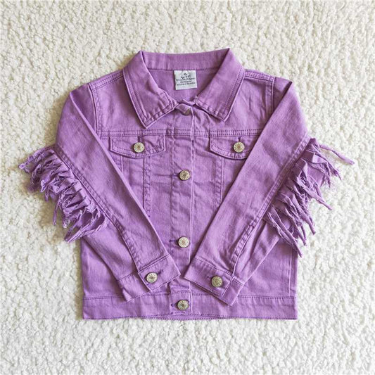 6 A32-19  Baby girls lavender tassel denim jackets