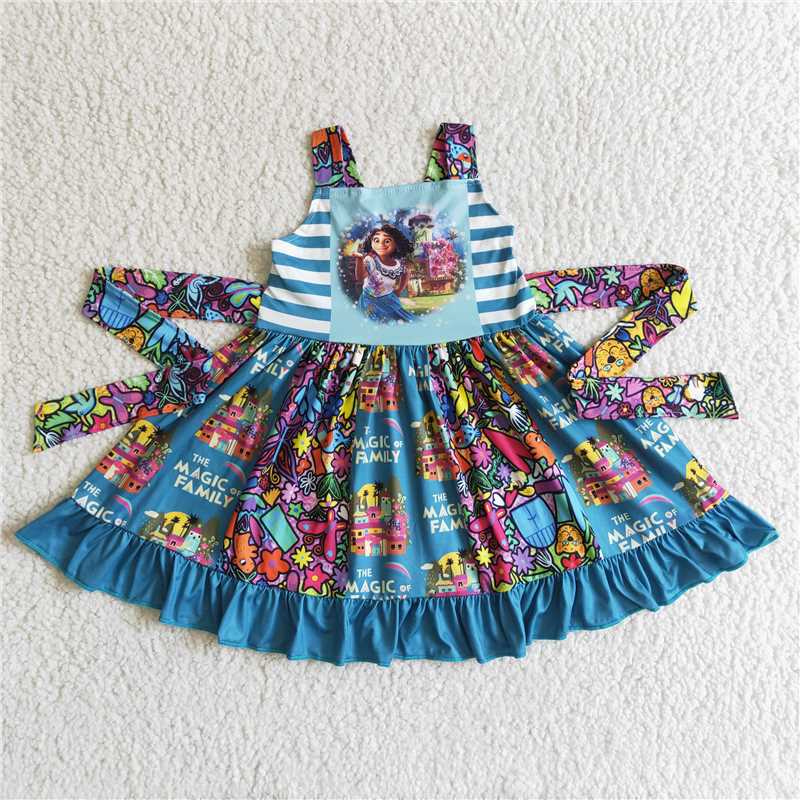 GSD0017  Baby girls cartoon magic strap twirl patchwork dresses