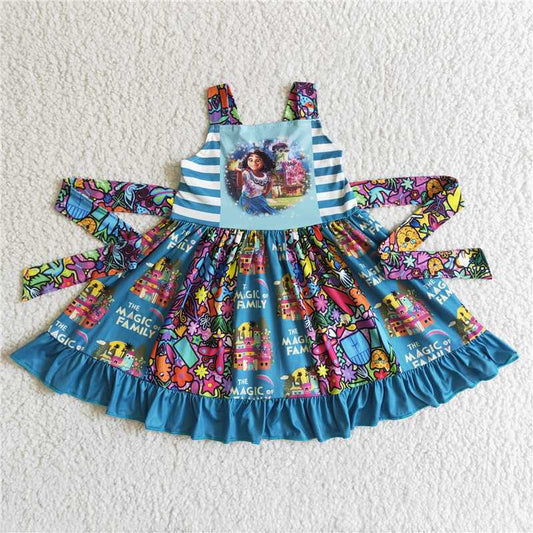 GSD0017  Baby girls cartoon magic strap twirl patchwork dresses