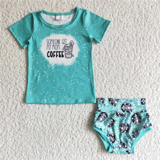 GBO0007  Baby girls green coffee bummie sets