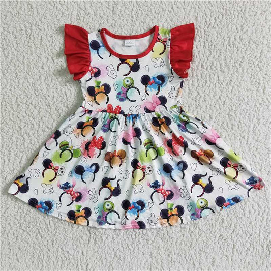 GSD0011 Red flying sleeves Mickey Mouse headband dress