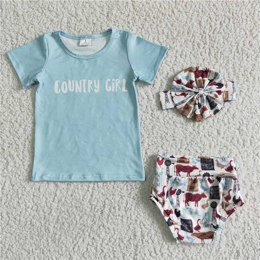 GBO0004 Baby girls summer Country girl bummie sets(can choose headband here)