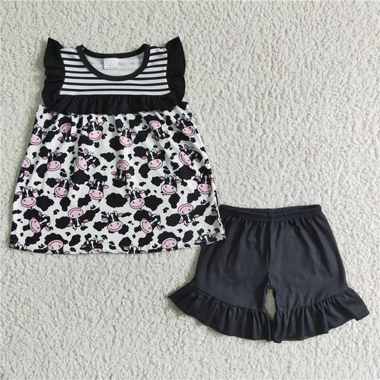 Baby girls cow summer shorts sets