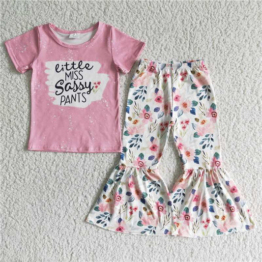 GSPO0062 Girls pink MISSSassy short-sleeved floral trouser suit
