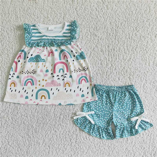 Baby girls rainbow tunic ruffle shorts sets Regular