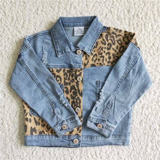 GT0002  Girls denim leopard spring fall jackets