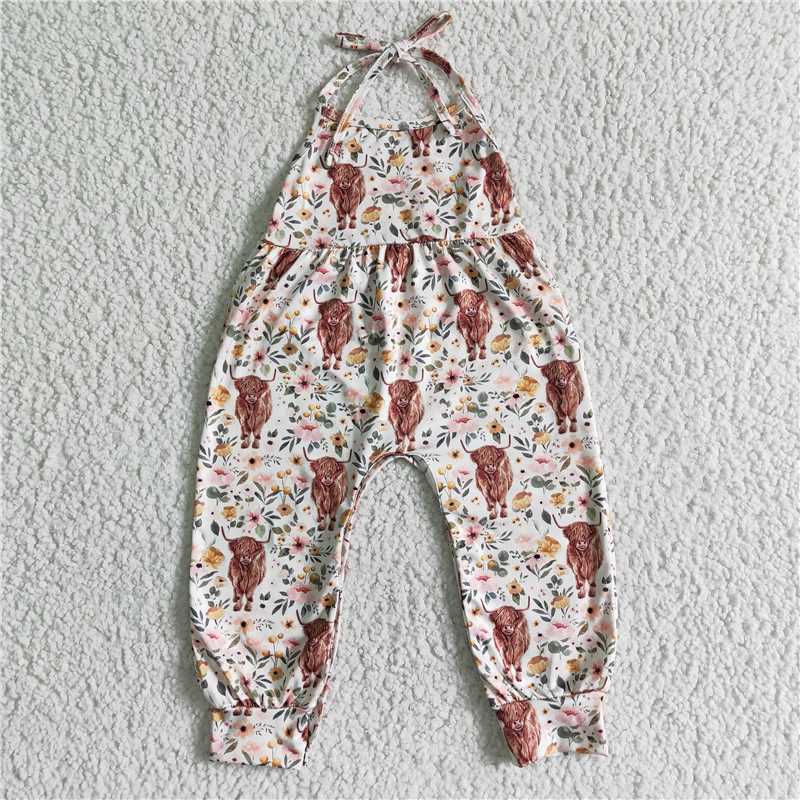 SR0042  Baby girls western halter cow pink jumpsuits