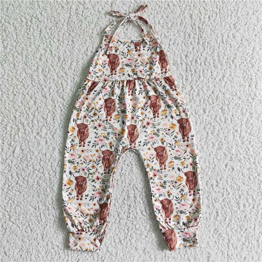 SR0042  Baby girls western halter cow pink jumpsuits