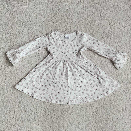 9.26 RTS NO MOQ（In stock）G3-8-7*.' Baby Girls Winter Dress Cold brown leaf white long-sleeved dress