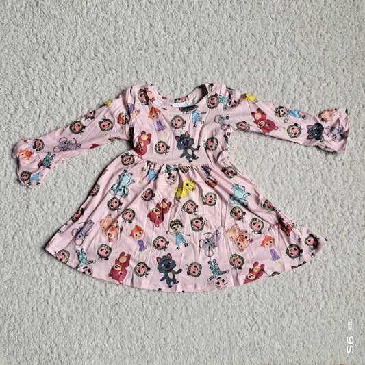 9.29 RTS NO MOQ（In stock）G3-8-7*/* Baby Girls Winter Dress Duck Wolf pink long-sleeved dress