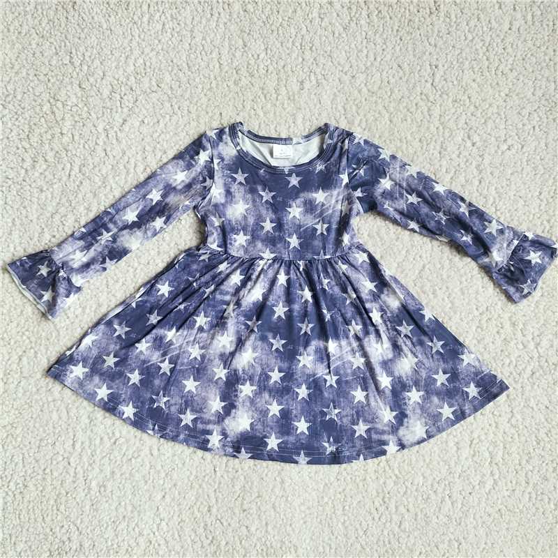 9.29 RTS NO MOQ（In stock）G3-8-7,., Baby Girls Winter Dress Five-pointed star mist purple long-sleeved dress