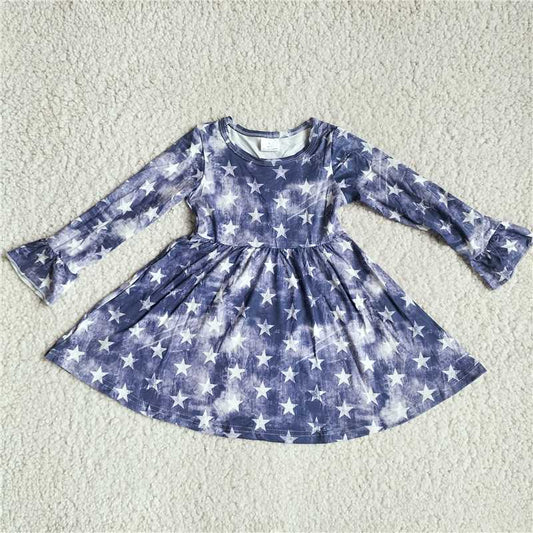9.29 RTS NO MOQ（In stock）G3-8-7,., Baby Girls Winter Dress Five-pointed star mist purple long-sleeved dress