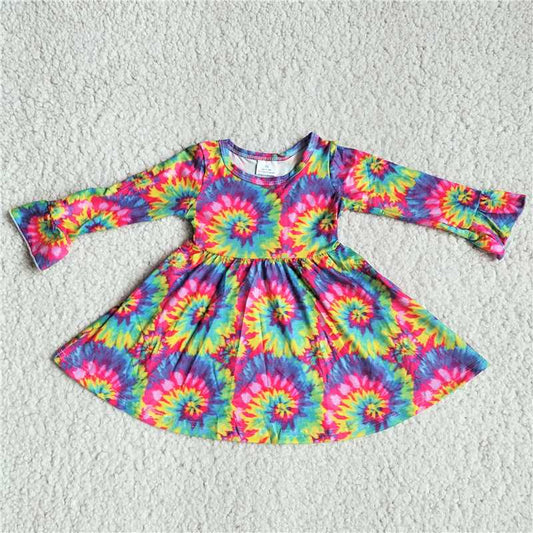 9.26 RTS NO MOQ（In stock）G3-8-7*;- Baby Girls Winter Dress Colorful circle tie-dye long-sleeved dress