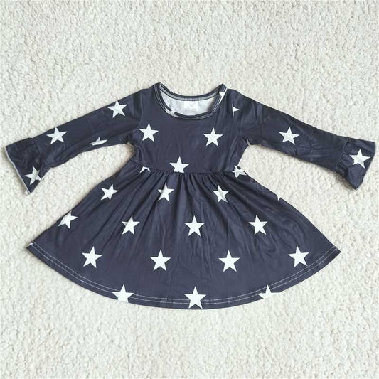 9.29 RTS NO MOQ（In stock）G3-8-7.'; Baby Girls Winter Dress Five-pointed star gray-black long-sleeved dress