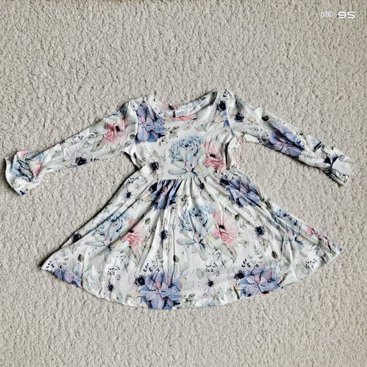 9.29 RTS NO MOQ（In stock）G3-8-7*; Baby Girls Winter Dress Purple Lotus Trumpet Long Sleeve Dress