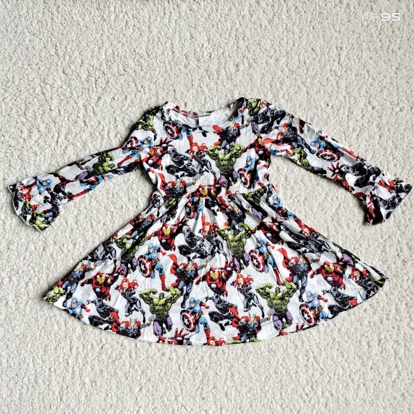 10.4 RTS NO MOQ（In stock）G3-8-7*,' Baby Girls Winter Dress Monster Shield Flared Long Sleeve Dress