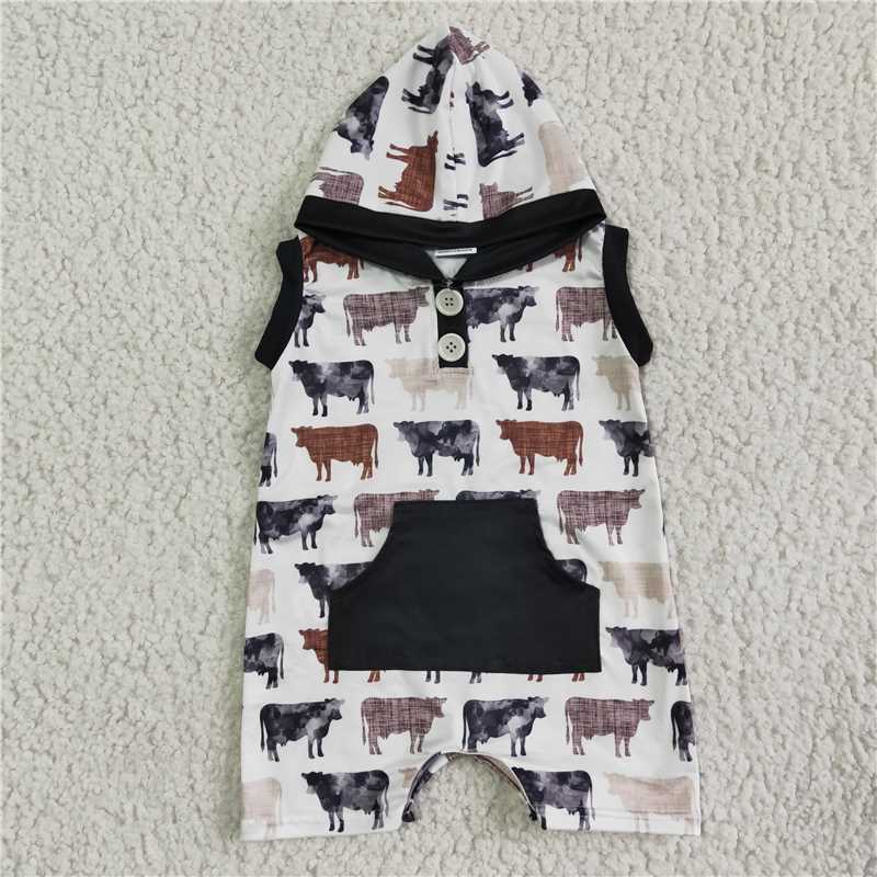 SR0041 Baby boys cow hoodie western romper
