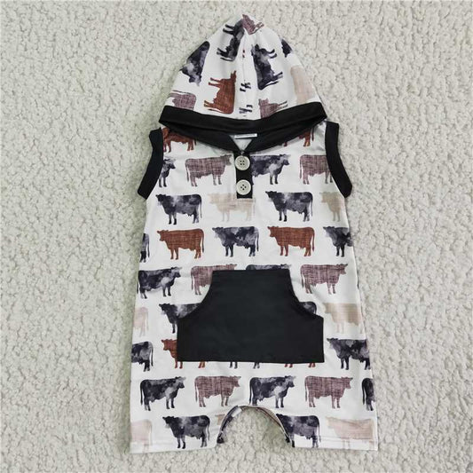 SR0041 Baby boys cow hoodie western romper