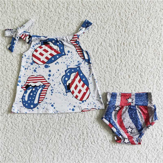 GBO0042 Baby girls 4th of july bummie sets
