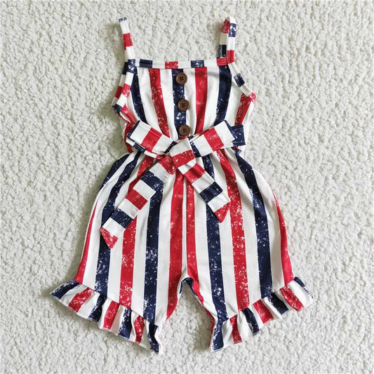 SR0032  Baby girls 4th of July stripe Jumpsuits