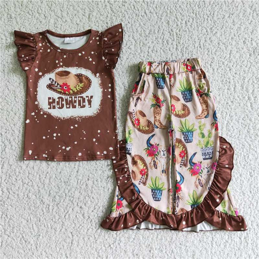 GSPO0097 HOWDY hat cactus brown short-sleeved trousers suit