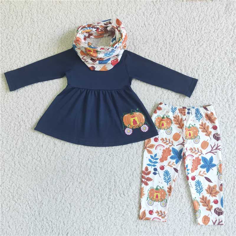 GLP0051Pumpkin carriage embroidery girls fall clothing set