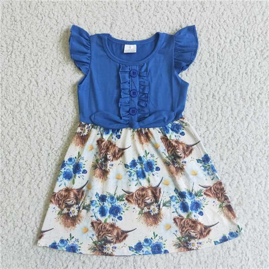 GSD0124 Alpine cowflower blue flying sleeve dress