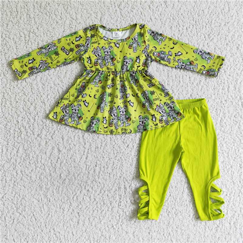GLP0080Boo mouse print tunic criss cross leggings girls Halloween set