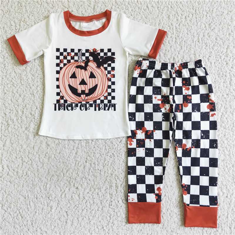 BSPO0028 baby boys Halloween pumpkin plaid pants sets
