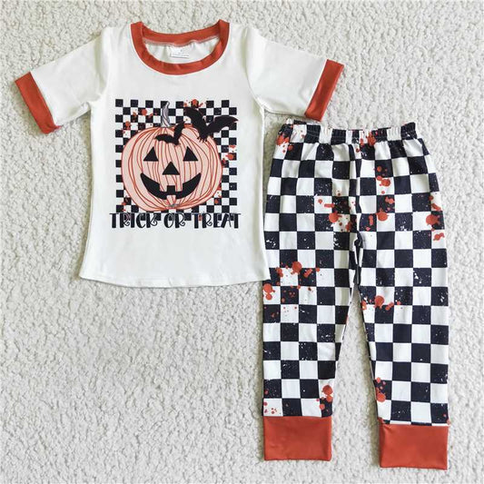 BSPO0028 baby boys Halloween pumpkin plaid pants sets