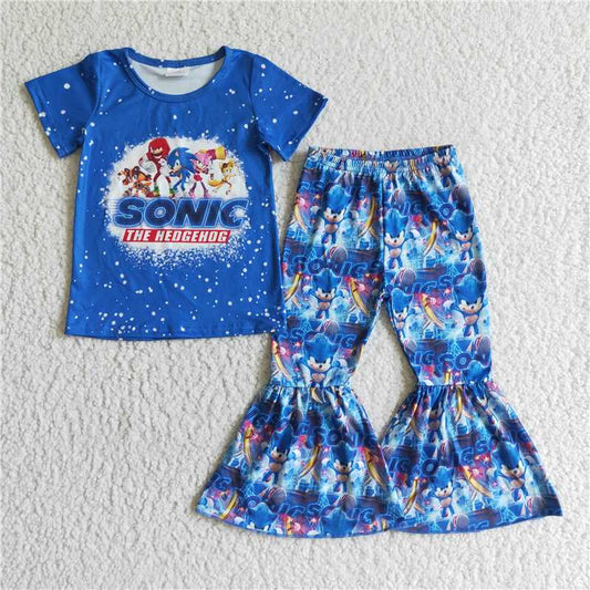 GSPO0165 Girls SONIC blue short-sleeved trousers suit