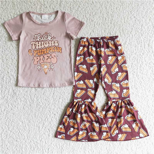 GSPO0185 Girls' Thanksgiving PIES cake short-sleeved trousers suit