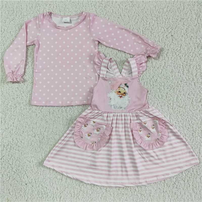 GLD0087 Santa Claus pink long-sleeved overalls dress set