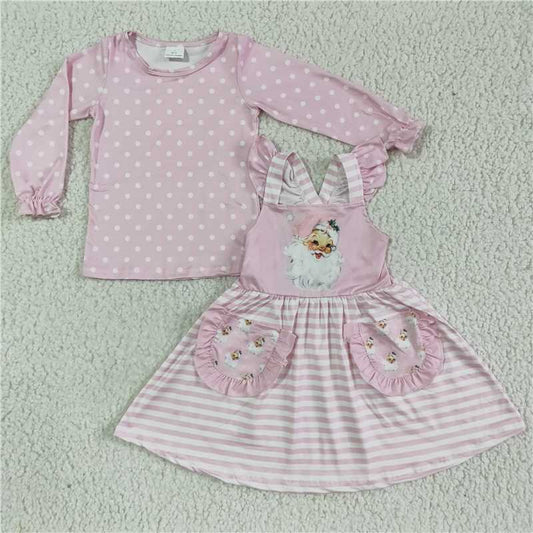 GLD0087 Santa Claus pink long-sleeved overalls dress set