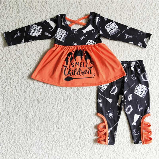 GLP0158Smell children tunic witches leggings girls Halloween clothes