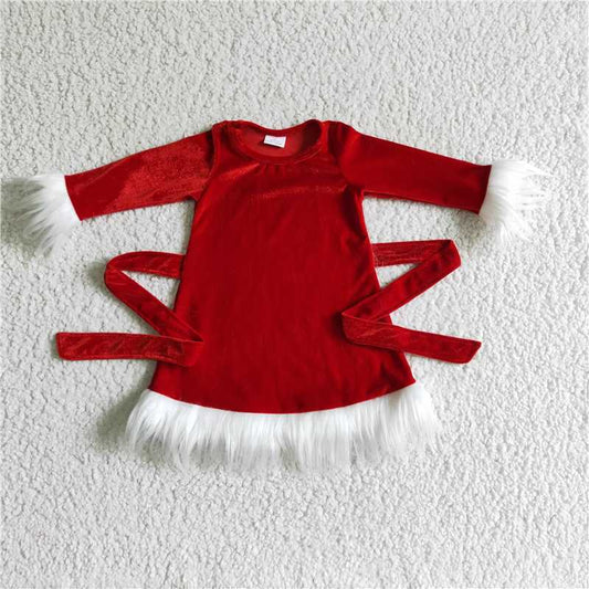 GLD0084 Baby girls Christmas red belt velvet long sleeve dresses