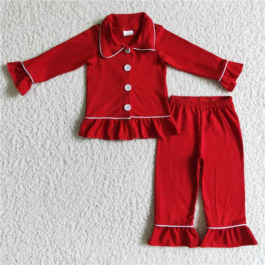 GLP0101Red solid cotton sleepwear girls Christmas pajamas
