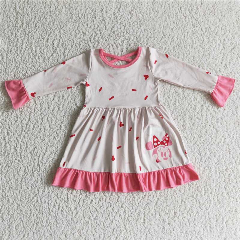 GLD0096  Baby girls cartoon pink long sleeve dresses
