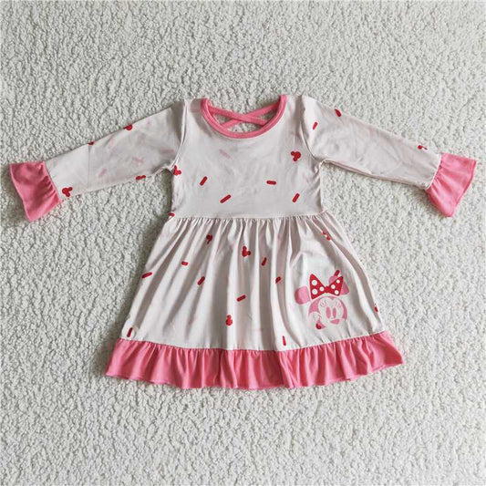 GLD0096  Baby girls cartoon pink long sleeve dresses