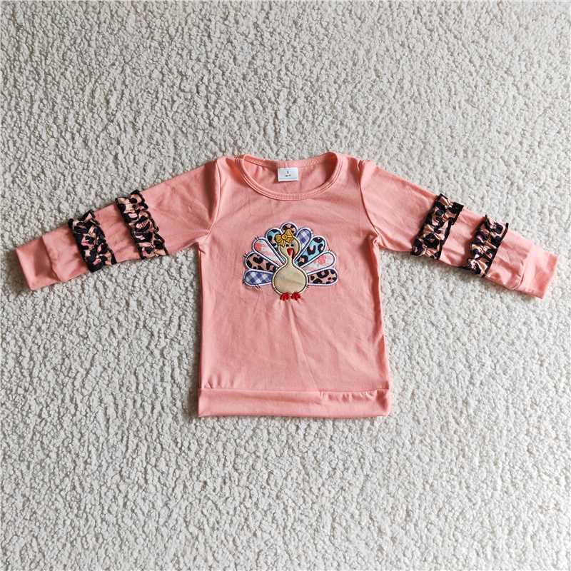 GT0040  Baby girls thanksgiving turkey long sleeve shirts