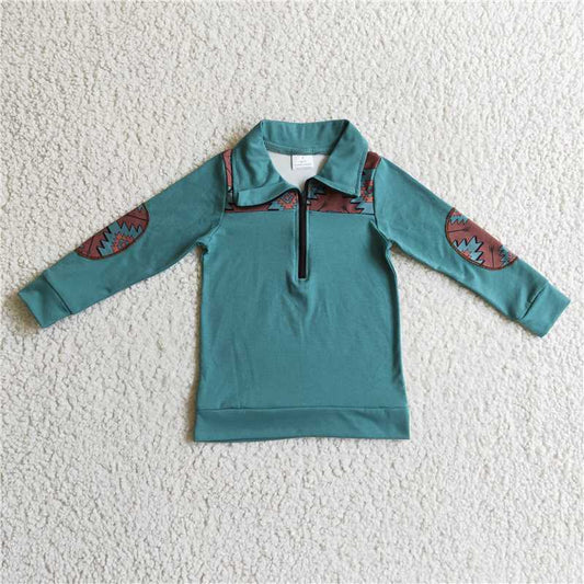 BT0093  Baby Boys western aztec brown pullover shirts