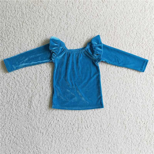 GT0064  Baby Girls Blue Velvet Shirt Tops