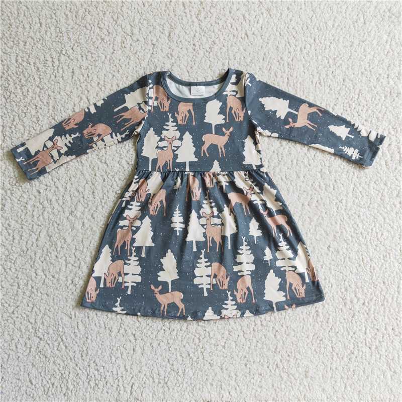 11.25 RTS NO MOQ （In stock）GLD0152 Baby Girls Christmas Green Deer Dresses